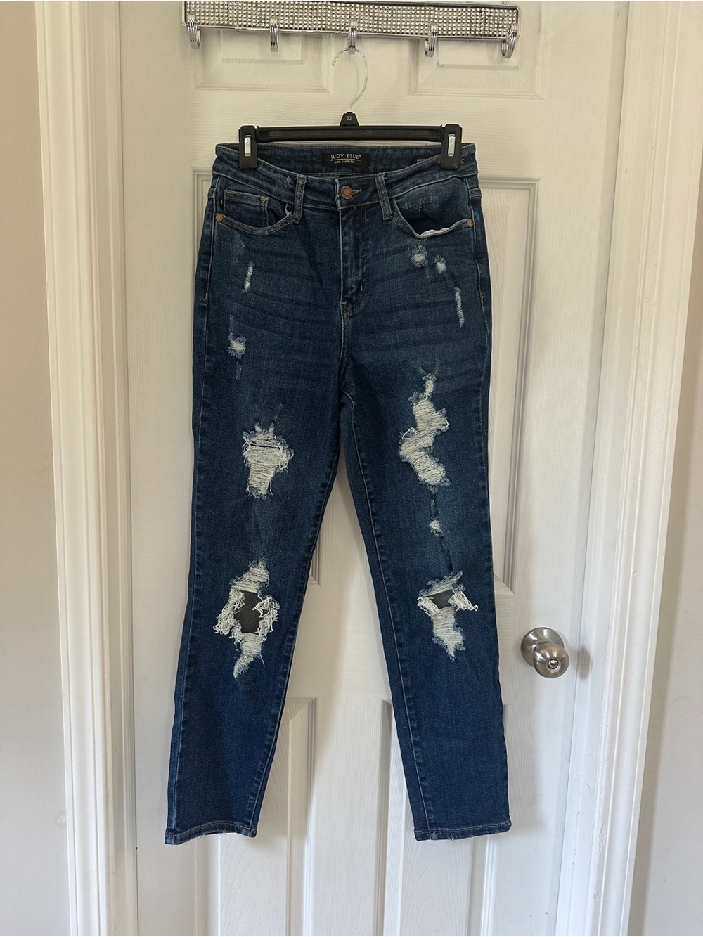Judy Blue Dark Blue Distressed Boyfriend Jeans